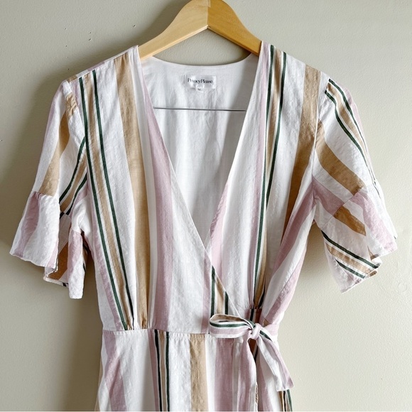 Privacy Please May Mini Wrap Dress in Multi Stripe Pink & Tan, Size Medium - Picture 3 of 14